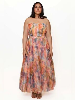 Hutch Bromley Strapless Pleated Tulle Gown